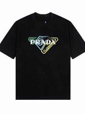 Luxury Milano Style Triangle Graphic T-shirt Colorful Logo Design Black Cotton T